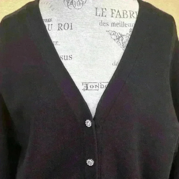 Ciebon V-Neck Black Cardigan Sweater With Rhinestone Buttons Medium New With Tag - Picture 3 of 7